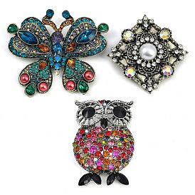Брошь из цинкового сплава со стразами в виде ромба/бабочки/совы, с пластиковым жемчугом/смолой, для одежды