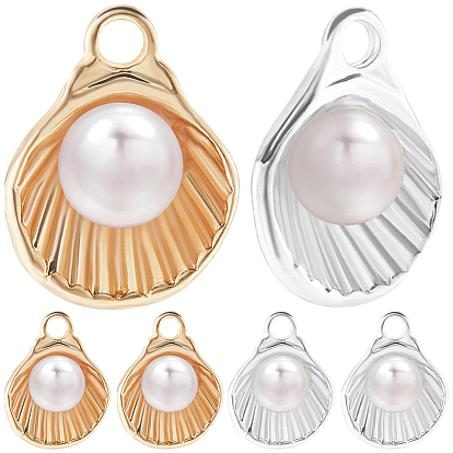 12шт. 2 цвета латунь с подвесками из стеклянных жемчужин, шарм в форме ракушки