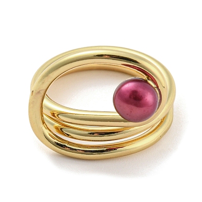 Brass Wire Wrap Finger Ring, with Plastic Pearl Beaded, Long-Lasting Plated, Cadmium Free & Lead Free