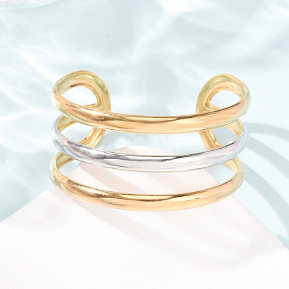 29.5MM Duo Tone 304 Stainless Steel 3-Line Hollow Open Cuff Bangles
