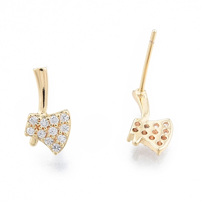 Clear Cubic Zirconia Axe Dangle Stud Earrings, Brass Jewelry for Women, Nickel Free