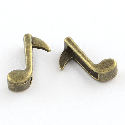 Tibetan Style Musical Note Alloy Slide Charms, Cadmium Free & Lead Free, 15.5x12x5mm, Hole: 11x3mm, about 1250pcs/1000g