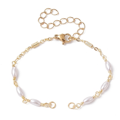 Plastic Imitation Pearl Oval Link Chain Bracelet Making, with Lobster Claw Clasp, Fit for Connector Charms