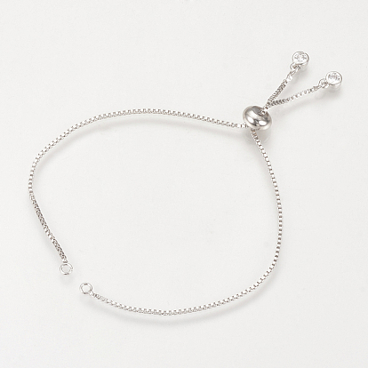 Brass Slider Bracelets Making, with Cubic Zirconia, Box Chains, Long-Lasting Plated