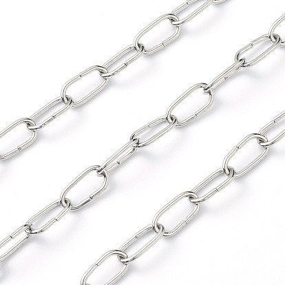 304 Stainless Steel Paperclip Chains, Drawn Elongated Cable Chains, with Spool, Unwelded