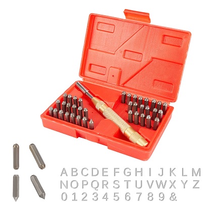 Timbres en acier allié, avec poignée en laiton, outils de maroquinerie, alphabet et numéro