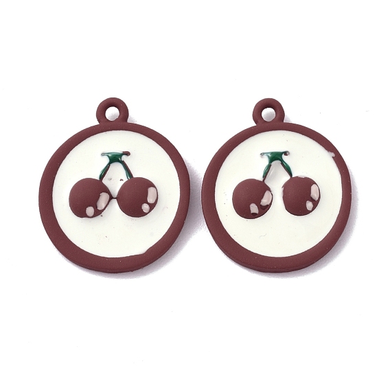 Alloy Enamel Pendant, Flat Round with Cherry