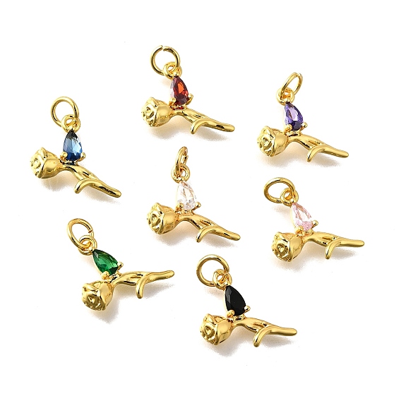 Латунные микро проложить кубического циркония подвески, выросли прелести, с прыжковых колец, без кадмия и без свинца, долговечный, стойки покрытие, реальный 18 k позолоченный