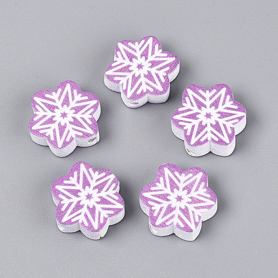 Окрашенные распылением деревянные бусины Schima, печатные бисера, снежинка