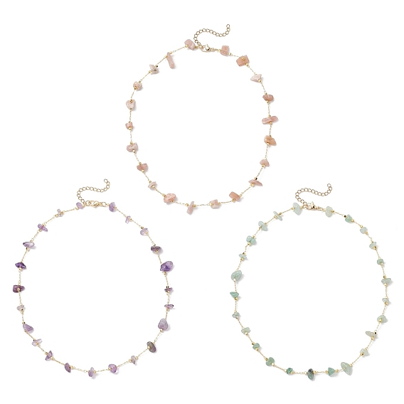 3 шт. 3 стили ожерелья из натуральных солнечных камней, зеленого авантюрина, аметиста и латуни ручной работы для женщин, золотые