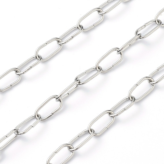 304 Stainless Steel Paperclip Chains, Drawn Elongated Cable Chains, with Spool, Unwelded
