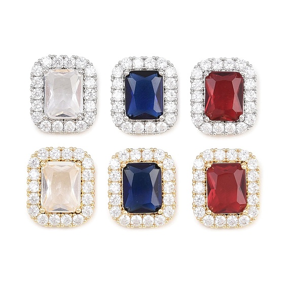 Brass Micro Pave Cubic Zirconia Charms, Rectangle Charms