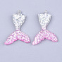 Resin Pendants, with Glitter Powder and Iron Findings, Mermaid Tail Shape, Platinum