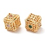 Brass Beads, with Glass, Hollow Cube