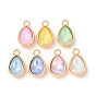 Alloy Glass Pendants, Teardrop Charms, Golden, Faceted