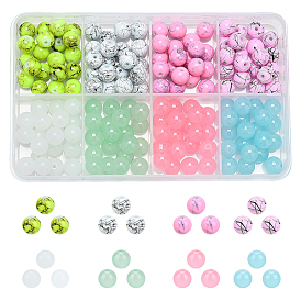 160Pcs 8 Colors Drawbench Glass Beads, Round