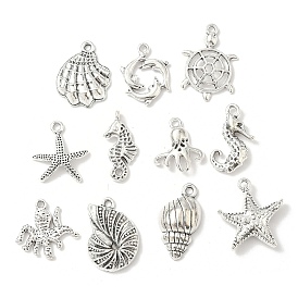 Подвески из сплава в тибетском стиле с морскими организмами, без кадмия и без свинца, античное серебро