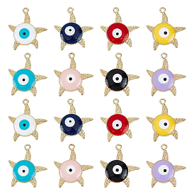 SUPERFINDINGS 16Pcs 8 Colors Alloy Enamel Pendants, Cadmium Free & Nickel Free & Lead Free, Star with Evil Eye, Light Gold