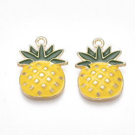 Alloy Pendants, Cadmium Free & Lead Free, with Enamel, Pineapple, Light Gold