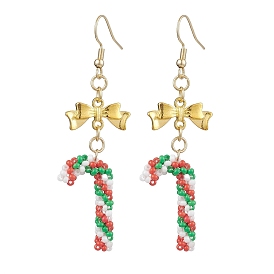 Christmas Theme Glass Seed Beaded Dangle Earrings for Women, with Alloy Links Connectors and 304 Stainless Steel Earrings Hooks, Candy Cane