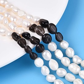 Натуральные ледяные обсидиановые самородки и нити натуральных культивированных пресноводных жемчужин