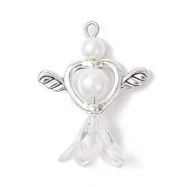 Acrylic & Tibetan Style Alloy Pendants, Heart & Flower, with Iron Findings, Antique Silver & Platinum