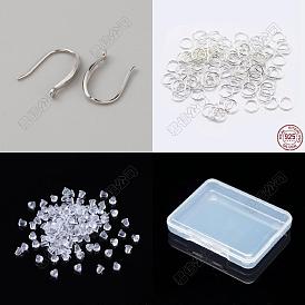 5 paires de crochets de boucles d'oreilles en argent sterling, fil d'oreille, avec 30 anneaux de saut ouverts, 30 pièces d'écrous d'oreille en plastique