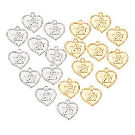 Unicraftale 20 pcs 2 couleurs 304 pendentifs ange en acier inoxydable, coeur avec cupidon / chérubin