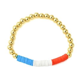 Independence Day 6mm Round Brass & Handmade Polymer Clay Beaded Stretch Bracelets for Women