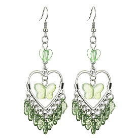 Heart Alloy Dangle Earrings, Butterfly & Leaf Acrylic Tassel Earrings for Women