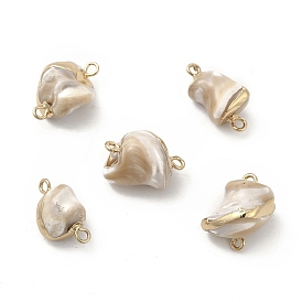 Baroque Natural Trochid Shell Connector Charms, Nuggets Links, with Brass Double Loops