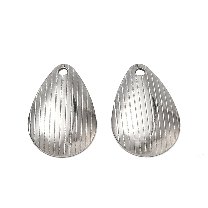 304 Stainless Steel Pendants, Textured Teardrop Charms