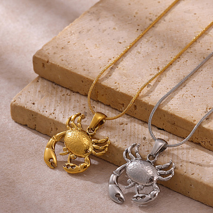 Summer Beach 304 Stainless Steel Pendant Necklaces, Crab Shell Shape Sea Turtle
