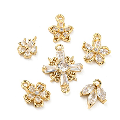 Brass with Clear Cubic Zirconia Charms, Light Gold