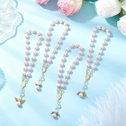 Браслеты с подвесками в виде ангела из сплава в тибетском стиле, браслеты из круглых бусин из перламутрового стекла, с 304 элементами люстры из нержавеющей стали