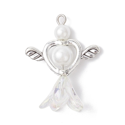 Подвески из акрила и сплава в тибетском стиле, Сердце & цветок, с железной фурнитурой, старинное серебро и платина