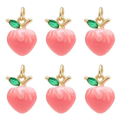 6подвески из латуни с микропаве из кубического циркония, фрукты, с эмалью и кольцом для прыжков, долговечный, без кадмия и без свинца, реальный 18 k позолоченный
