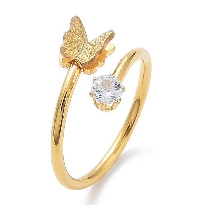 Ионное покрытие (IP) 304 Открытая манжета-бабочка из нержавеющей стали с фианитом