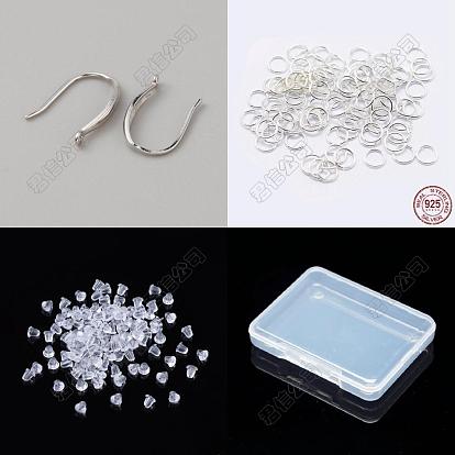 5 paires de crochets de boucles d'oreilles en argent sterling, fil d'oreille, avec 30 anneaux de saut ouverts, 30 pièces d'écrous d'oreille en plastique