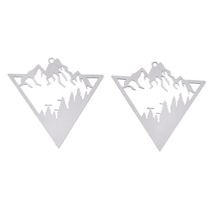 201 Stainless Steel Filigree Pendants, Etched Metal Embellishments, Triangle with Mountain