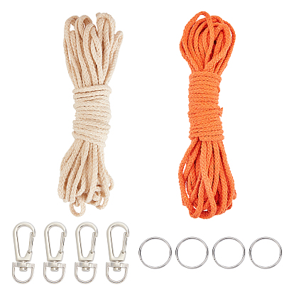 Kits de fabrication de porte-clés bricolage, y compris 2 couleurs 8 fils de coton plis, 304 porte-clés fendus en acier inoxydable et fermoirs à pince de homard pivotants en alliage