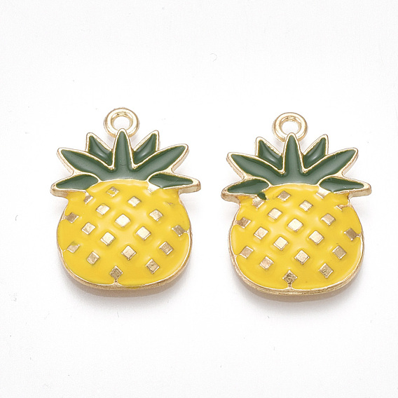 Alloy Pendants, Cadmium Free & Lead Free, with Enamel, Pineapple, Light Gold