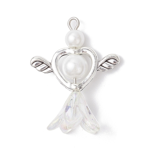 Подвески из акрила и сплава в тибетском стиле, Сердце & цветок, с железной фурнитурой, старинное серебро и платина