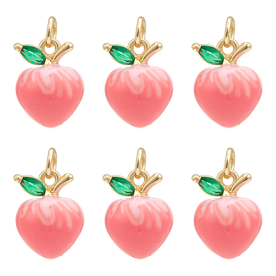6подвески из латуни с микропаве из кубического циркония, фрукты, с эмалью и кольцом для прыжков, долговечный, без кадмия и без свинца, реальный 18 k позолоченный
