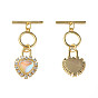 Brass Micro Pave Clear Cubic Zirconia Toggle Clasps, with Glass, Nickel Free, Heart