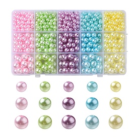 605Pcs 15 Style Spray Painted ABS Plastic Imitation Pearl Beads, Round
