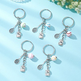 Брелки из сплава и акрила со спортивной тематикой, теннис с теннисными ракетками, с железными разрезными брелоками, платина