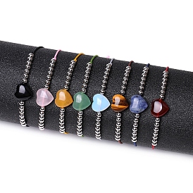 Bracelet de perles tressées en forme de cœur avec pierres précieuses naturelles et synthétiques mélangées