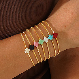 Cross Natural Gemstone & Brass Bead Stretch Bracelets for Women