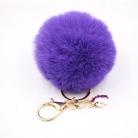 Unicorn Alloy Keychain with Fluffy Pom-Pom for Women's Bags - Stylish Accessory